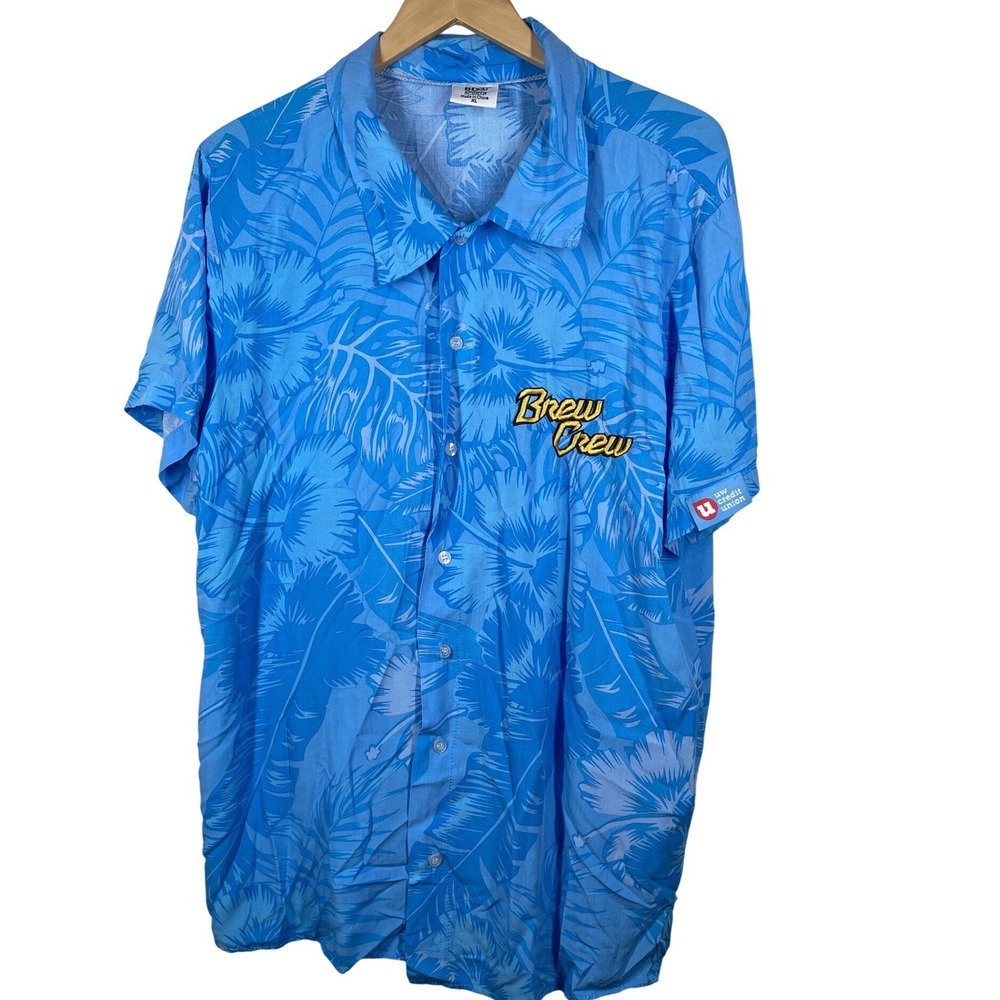 BDA Sports Milwaukee Brewers Brew Crew Blue Tropical Floral Shirt Mens XL